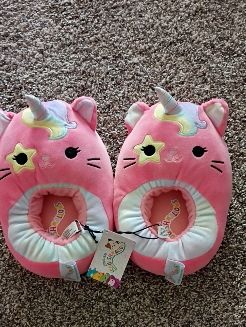 Squishmallows Pink Unicorn Cat Plush Kids Slippers with Pastel Accents